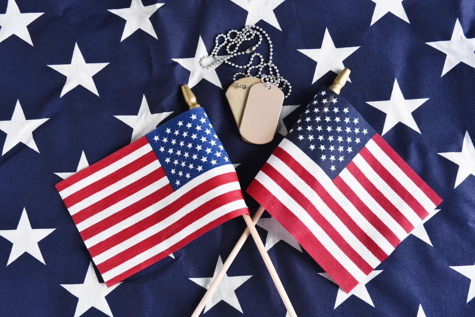 American flags and military dog tags